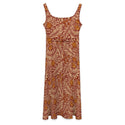 Intricate Leaves Tie Waist Sleeveless Dress Bright Garnet
