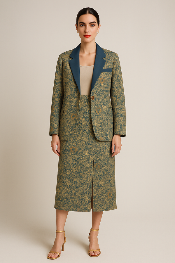 Intricate Leaves Women's Cotton Leisure Blazer Ink Blue