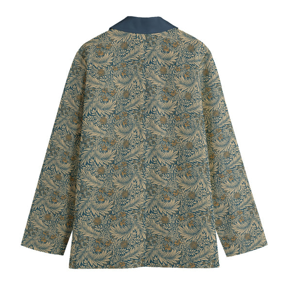 Intricate Leaves Women's Cotton Leisure Blazer Ink Blue
