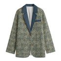 Intricate Leaves Women's Cotton Leisure Blazer Ink Blue