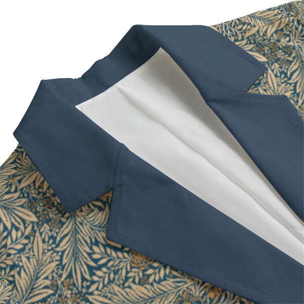 Intricate Leaves Women's Cotton Leisure Blazer Ink Blue
