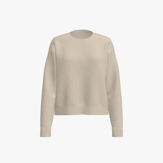 Extra Fine Merino Wool Cable Knit Women's Boxy Crew Neck Pullover Buttermilk