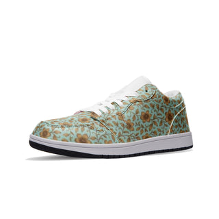 iced blue & gold flowers women's Low Top Leather Sneakers multi