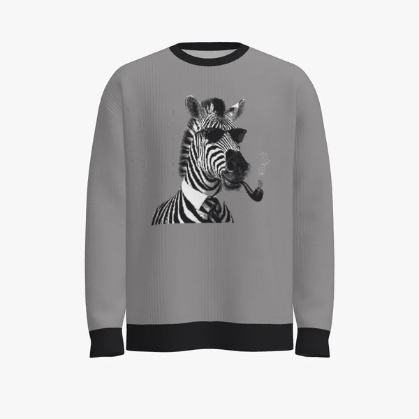 Smokin' Zebra Men's Oversized Crew Neck Pullover Silver
