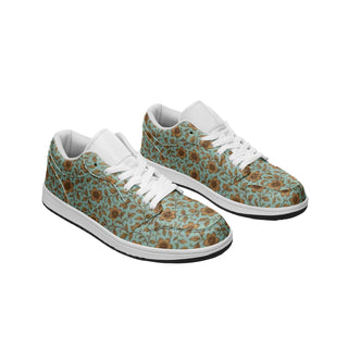 iced blue & gold flowers women's Low Top Leather Sneakers multi