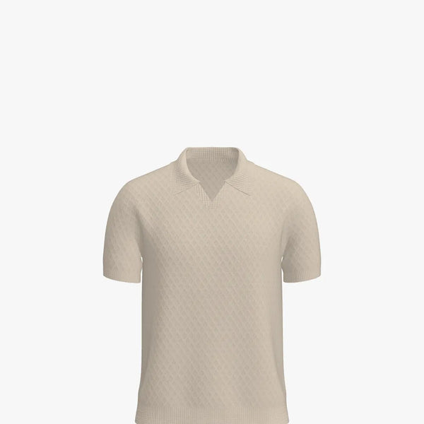Solid Colour Mens V-neck Polo Buttermilk