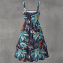 BLUE & ORANGE FLORAL WOMEN'S RUFFLE HEM DRESS MULTI