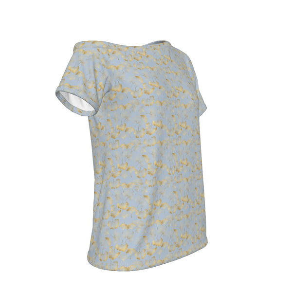 GINGKO PALE BLUE WOMEN'S OFF SHOULDER T-SHIRT MULTI