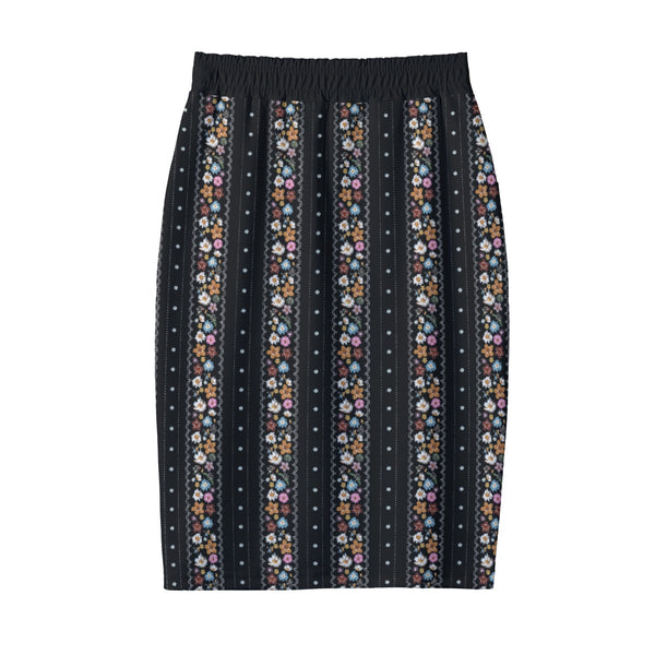 Flower Stripes Women's Package Hip Skirt Black