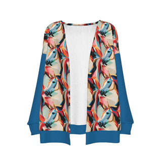 GEOMETRIC HORSES WOMEN'S IMITATION KNITTED CARDIGAN FRESH BLUE