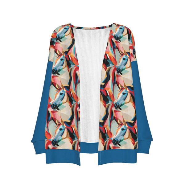 GEOMETRIC HORSES WOMEN'S IMITATION KNITTED CARDIGAN FRESH BLUE