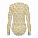 Gold Flowers & Stripes Women's Long Sleeve Bodysuit Light Spring Blue