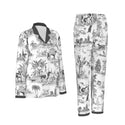 DOG TOILE WOMEN'S LONG SLEEVE PYJAMAS SET WITH WHITE CONTRASTING PIPING NIGHT GREY