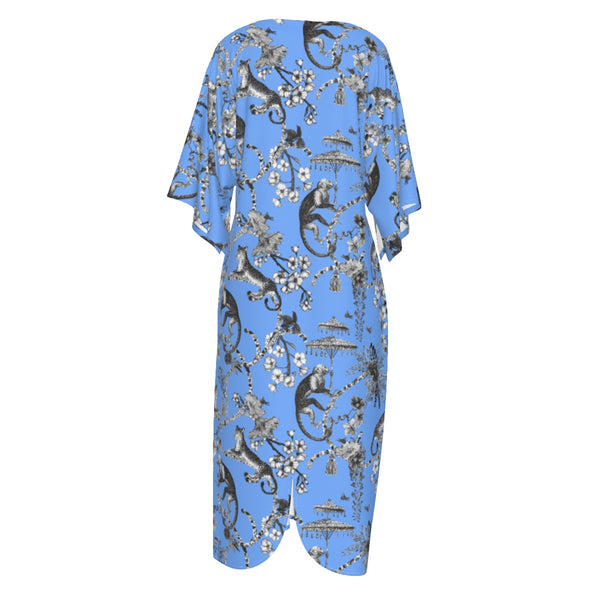 Cheetahs & Monkeys Women's Long Dress Wedgewood Blue