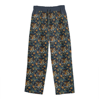 TIGER & TROPICAL LEAVES MEN'S STRAIGHT CASUAL PANTS NIGHT BLUE
