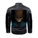 SKULL FACE MEN'S FLEECE DECORATIVE ZIPPER LEATHER JACKET BLACK