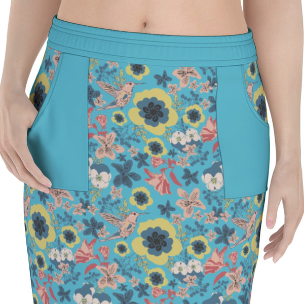 SUMMER HUMMING BIRD WOMEN'S PACKAGE HIP SKIRT ELEGANT BLUE