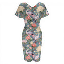 PASTEL BIRDS WOMEN'S V-NECK PLEATED DRESS MULTI