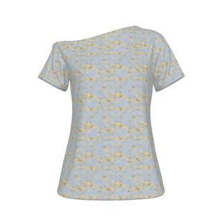 GINGKO PALE BLUE WOMEN'S OFF SHOULDER T-SHIRT MULTI