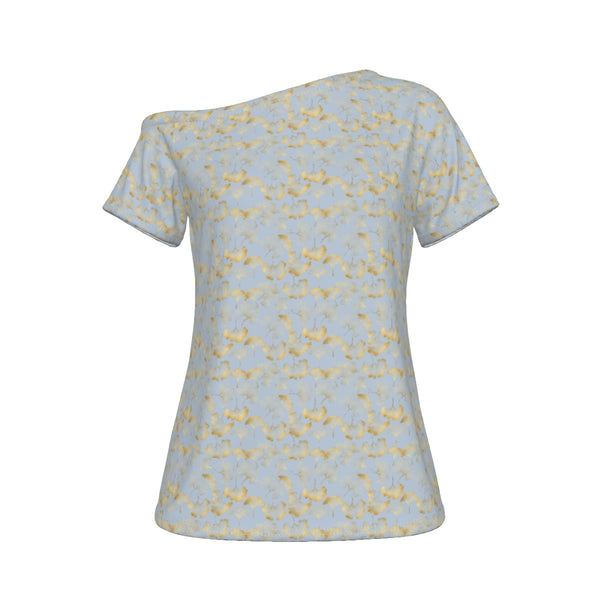GINGKO PALE BLUE WOMEN'S OFF SHOULDER T-SHIRT MULTI