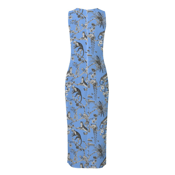Cheetahs & Monkeys Women's Beach Perspective Chiffon Sleeveless Dress Wedgewood Blue
