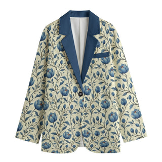 Blue & Cream Floral Women's Leisure Blazer Violet Indigo