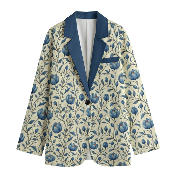 Blue & Cream Floral Women's Leisure Blazer Violet Indigo