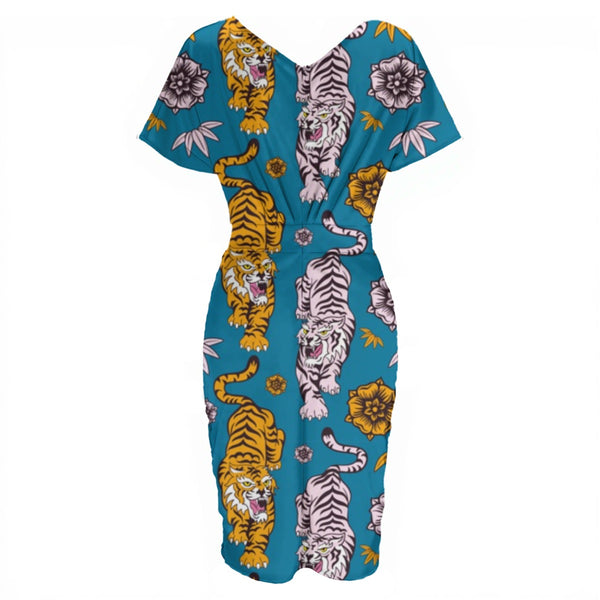 Roaring Tigers Women's V-neck Pleated Dress Mid Petrol