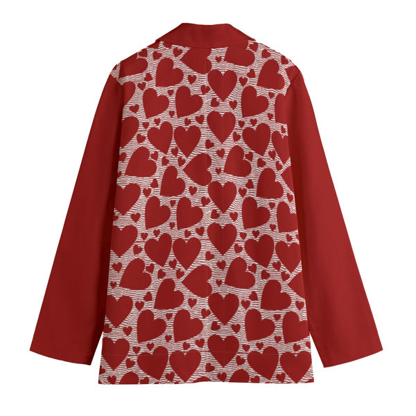 Hearts & Waves Women's Leisure Blazer Bright Red Lipstick