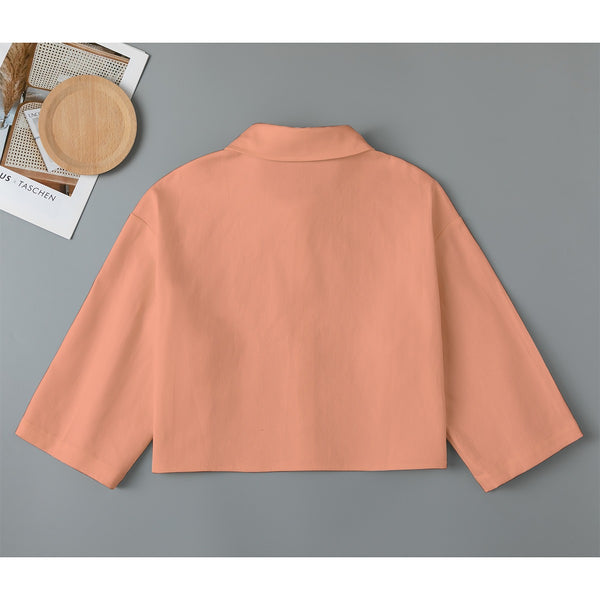 Solid Colour Women's Cropped Cotton Jacket Light Apricot