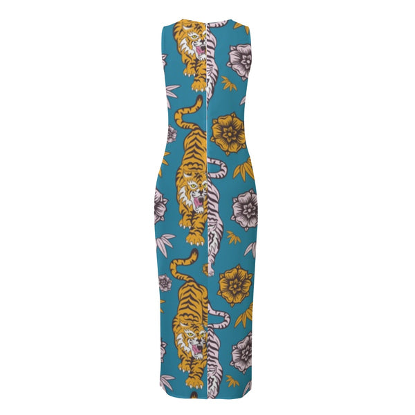 Roaring Tigers Women's Perspective Chiffon Sleeveless Dress Mid Petrol