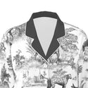 DOG TOILE WOMEN'S LONG SLEEVE PYJAMAS SET WITH WHITE CONTRASTING PIPING NIGHT GREY