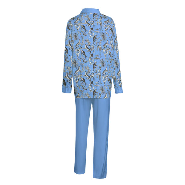Cheetahs & Monkeys Women's Imitation Silk Shirt Suit Wedgewood Blue