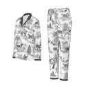 DOG TOILE WOMEN'S LONG SLEEVE PYJAMAS SET WITH WHITE CONTRASTING PIPING NIGHT GREY