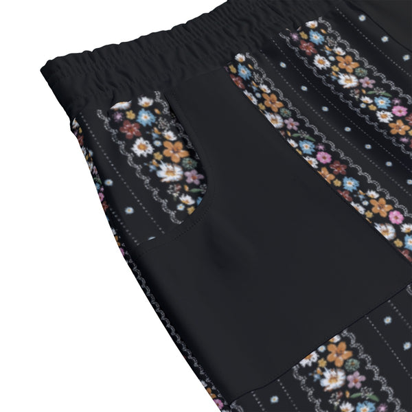 Flower Stripes Women's Package Hip Skirt Black