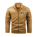 PHOENIX RAISING MEN'S FLEECE DECORATIVE ZIPPER LEATHER JACKET COFFEE