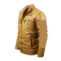 PHOENIX RAISING MEN'S FLEECE DECORATIVE ZIPPER LEATHER JACKET COFFEE