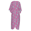 Blue On Pink Flowers Women's Long Dress Bright Flamingo Pink