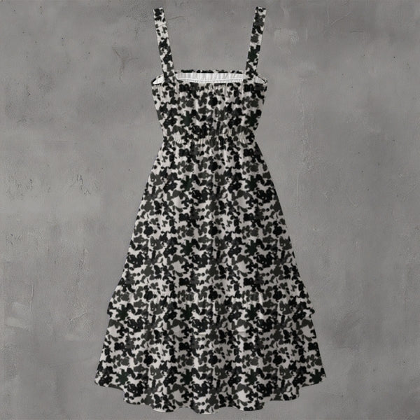 Black & Grey Animal Print Women's Ruffle Hem Dress Multi