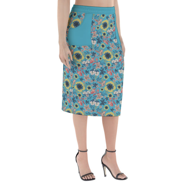 SUMMER HUMMING BIRD WOMEN'S PACKAGE HIP SKIRT ELEGANT BLUE