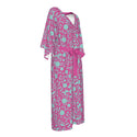 Blue On Pink Flowers Women's Long Dress Bright Flamingo Pink