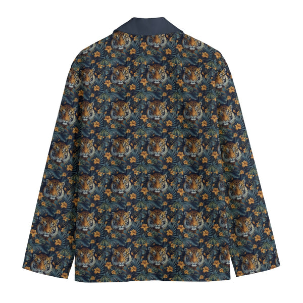 TIGER & TROPICAL LEAVES MEN'S CASUAL FLAT LAPEL COLLAR BLAZER NIGHT BLUE