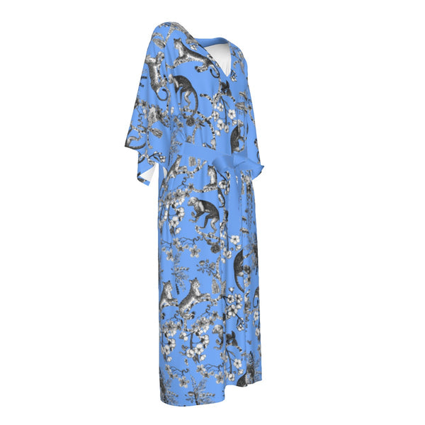 Cheetahs & Monkeys Women's Long Dress Wedgewood Blue