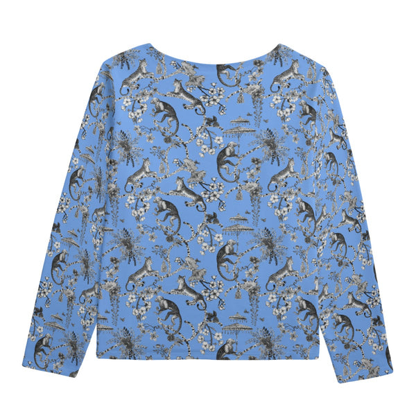 Cheetahs & Monkeys Women's Boat Neckline Sweatshirt With Chest Pocket Wedgewood Blue