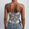 PASTEL BIRDS DRAWSTRING CAMISOLE MULTI