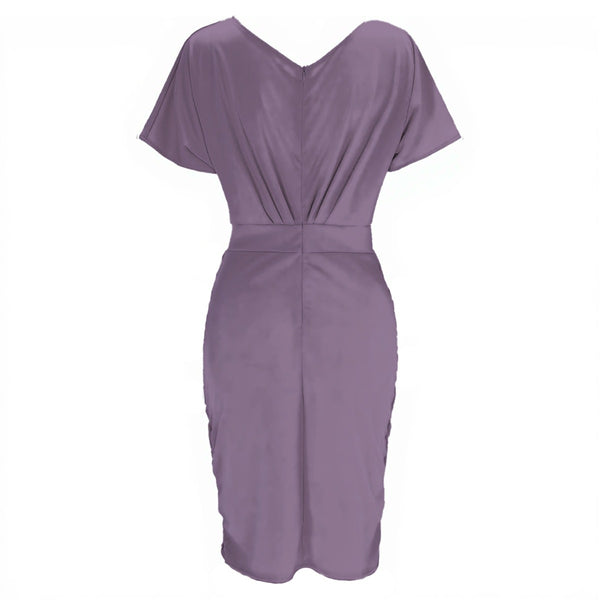 Solid Colour Women's V-neck Pleated Dress Clover