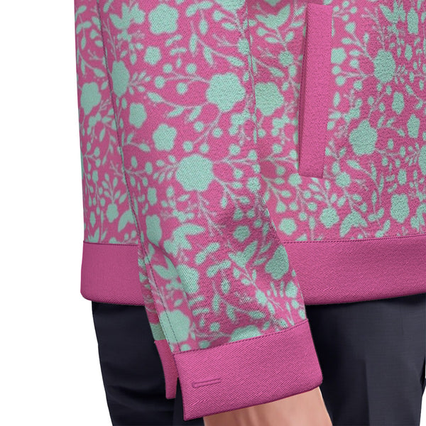 Blue On Pink Flowers Women's Lapel Jacket Bright Flamingo Pink