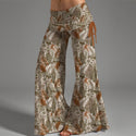 BOHEMIA LEOPARDS WOMEN'S HIGH WAIST WIDE LEG PANTS ORANGE BRONZE
