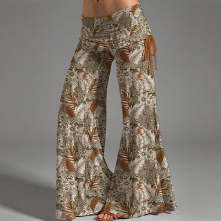 BOHEMIA LEOPARDS WOMEN'S HIGH WAIST WIDE LEG PANTS ORANGE BRONZE