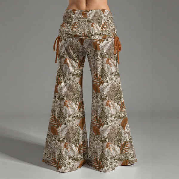BOHEMIA LEOPARDS WOMEN'S HIGH WAIST WIDE LEG PANTS ORANGE BRONZE